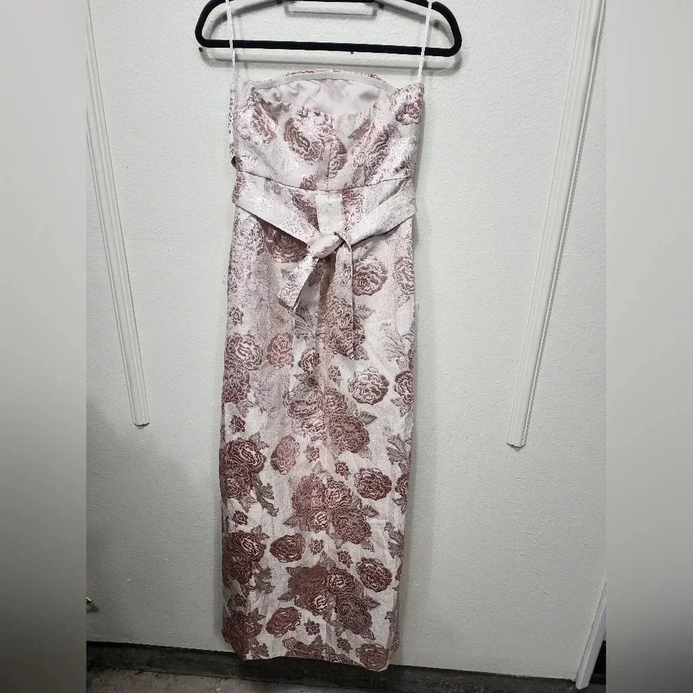 Lulus Redefine Regal Pale Pink Floral Jacquard Strapless Maxi Dress XS Wedding